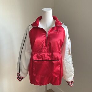 Nike NSW Street Woven Half Zip Pullover Jacket Red White Womens Small Sample Tag